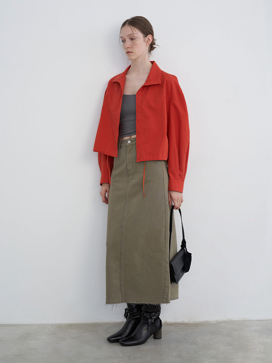 High Waist Straight Vintage Wash Denim Maxi Skirt