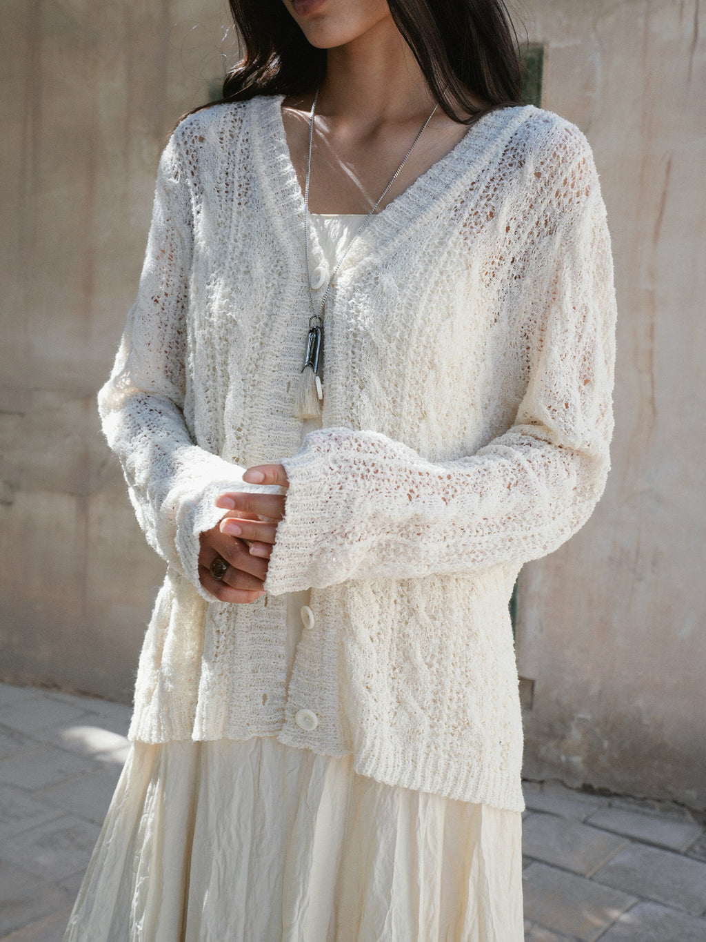 Hollow Relaxed Woven Cardigan