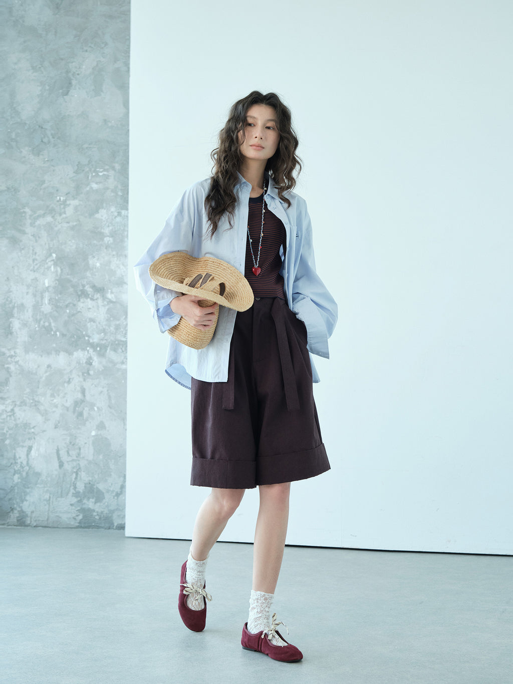 A-Line Pleated Baggy Casual Shorts