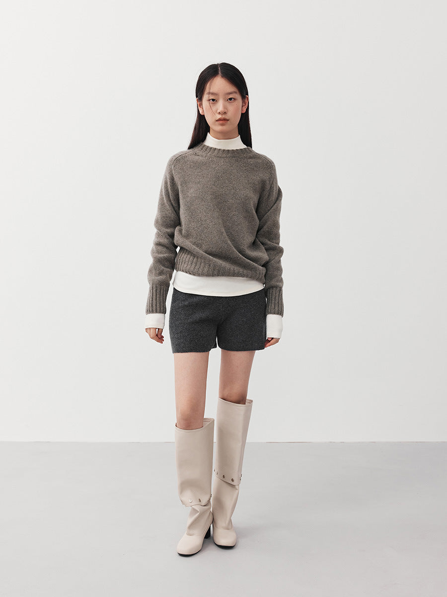 High-Waisted Slim Fit Woolen Shorts