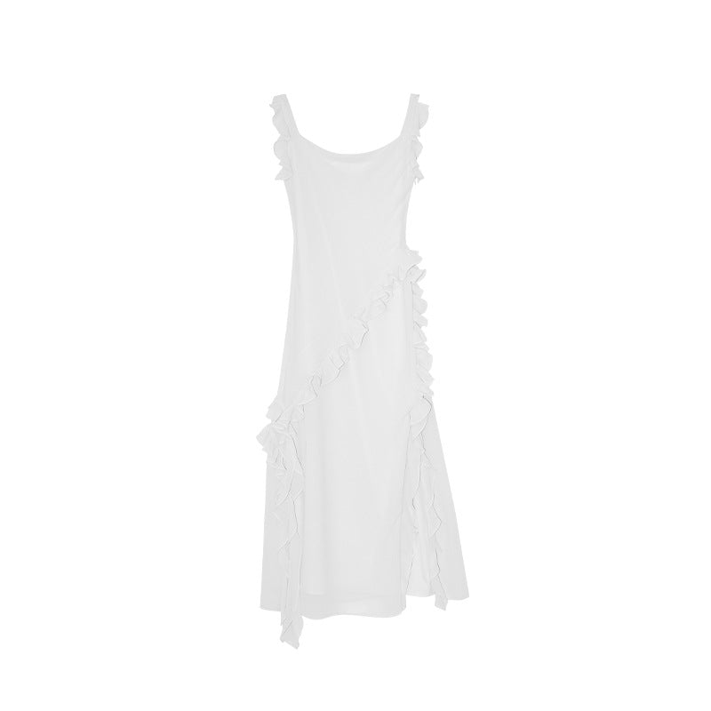 Ruffle Trim Sleeveless Maxi Dress