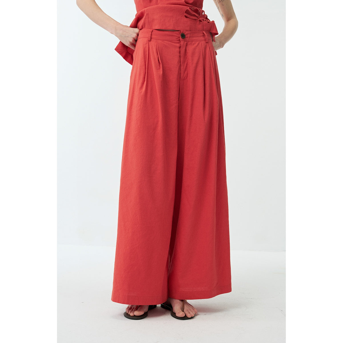 Linen Casual Drapey Wide-Leg Pants