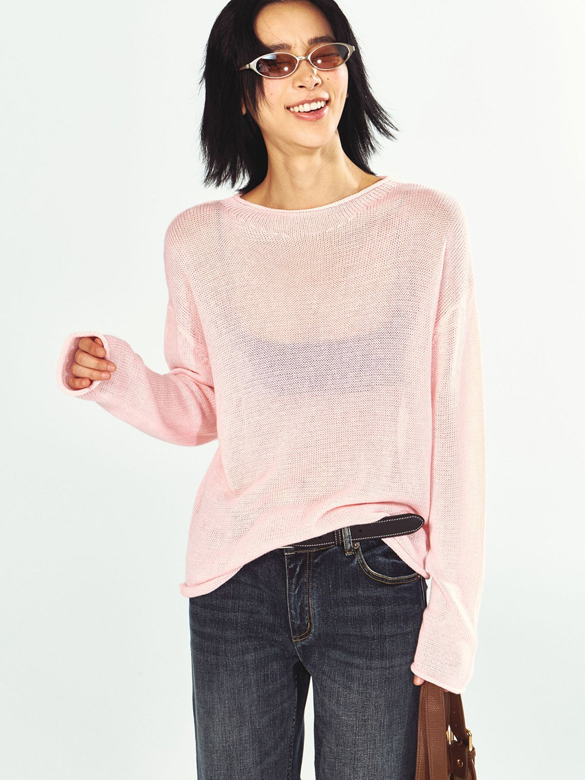 Coarse Sheer Long-sleeve Knit Top