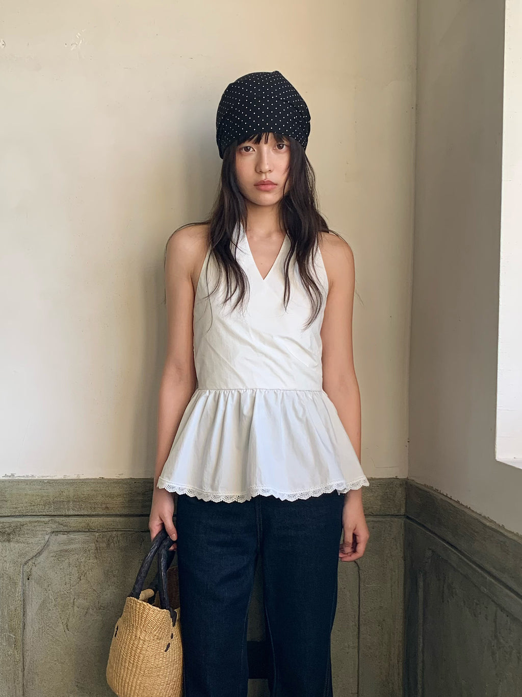 V-Neck Sleeveless Peplum Blouse