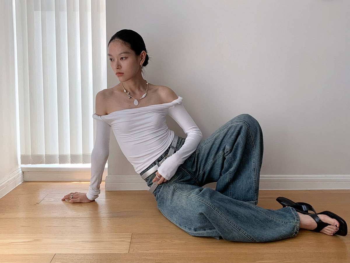 Twisted Off-shoulder Long Sleeves Shirt