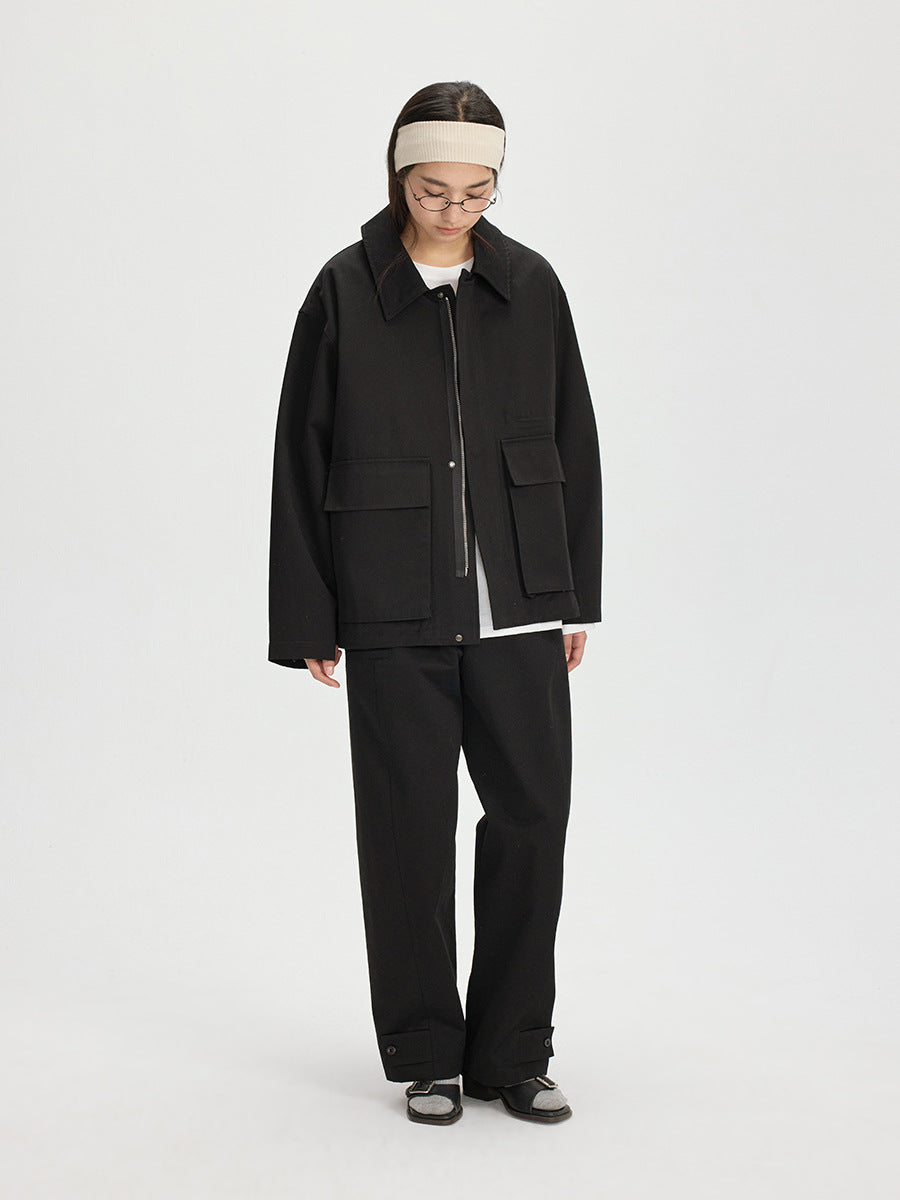 High Waist Wide-Leg Cargo Trousers with Adjustable Hem