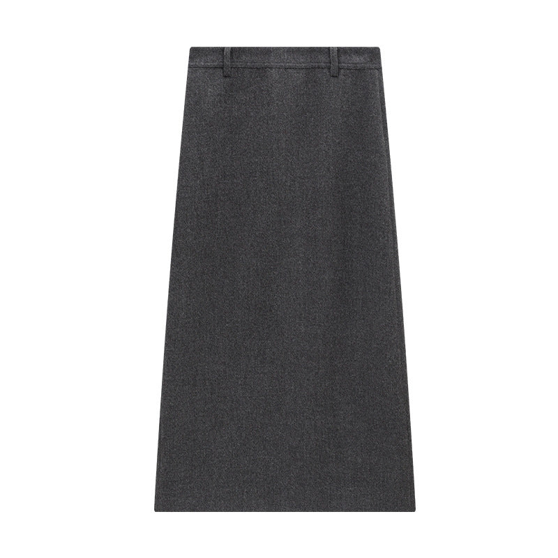 Hepburn Style Solid Color Straight Wool Skirt