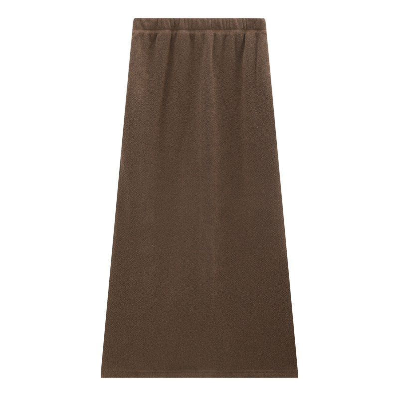 High-Rise Brushed-Texture Soft Straight Midi Skirt