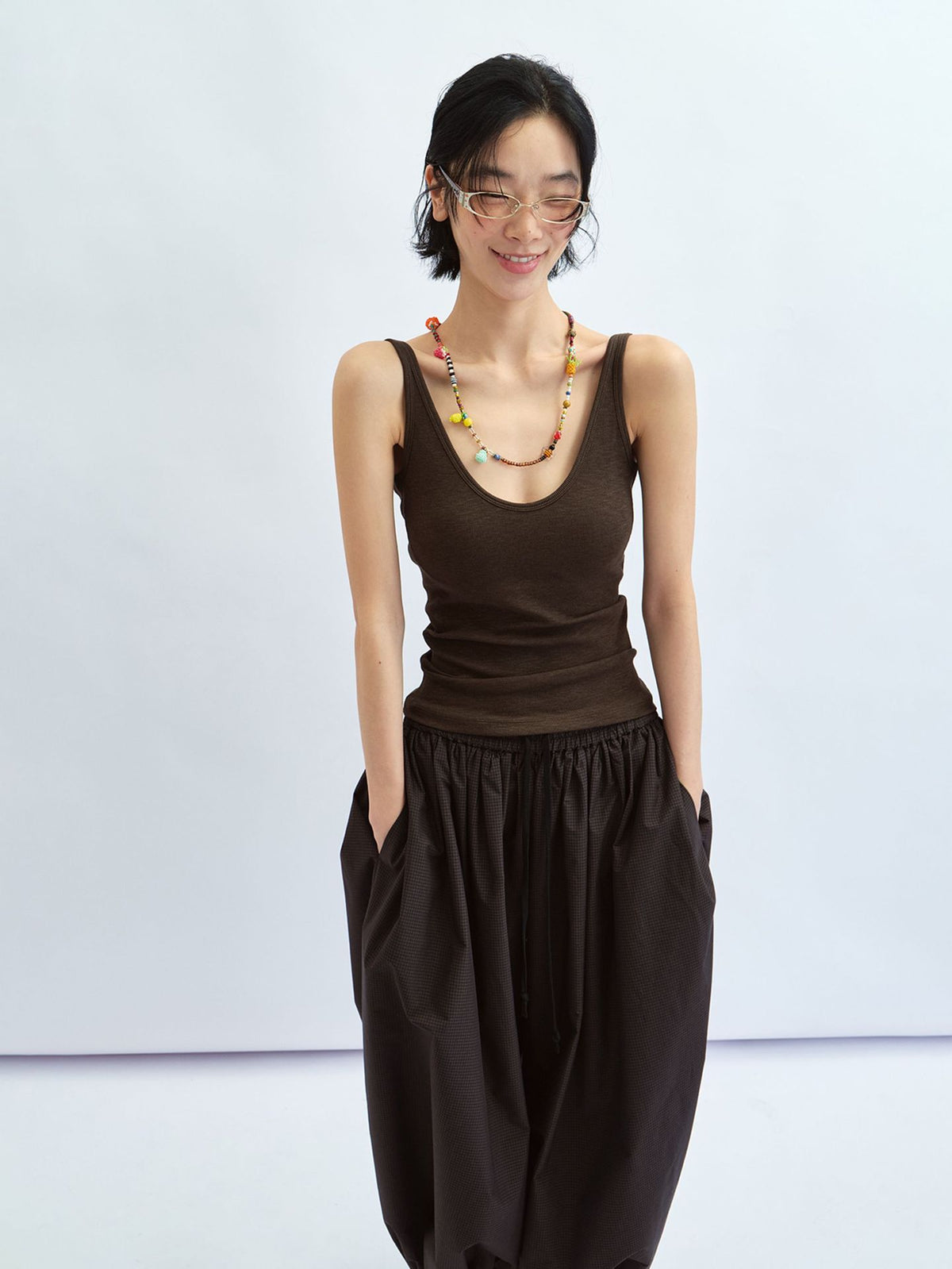 Backless Ribbed Tank Top with Built-in Chest Pads