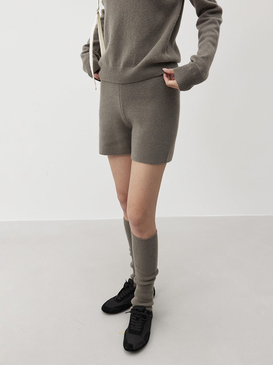 High-Waisted Slim Fit Woolen Shorts