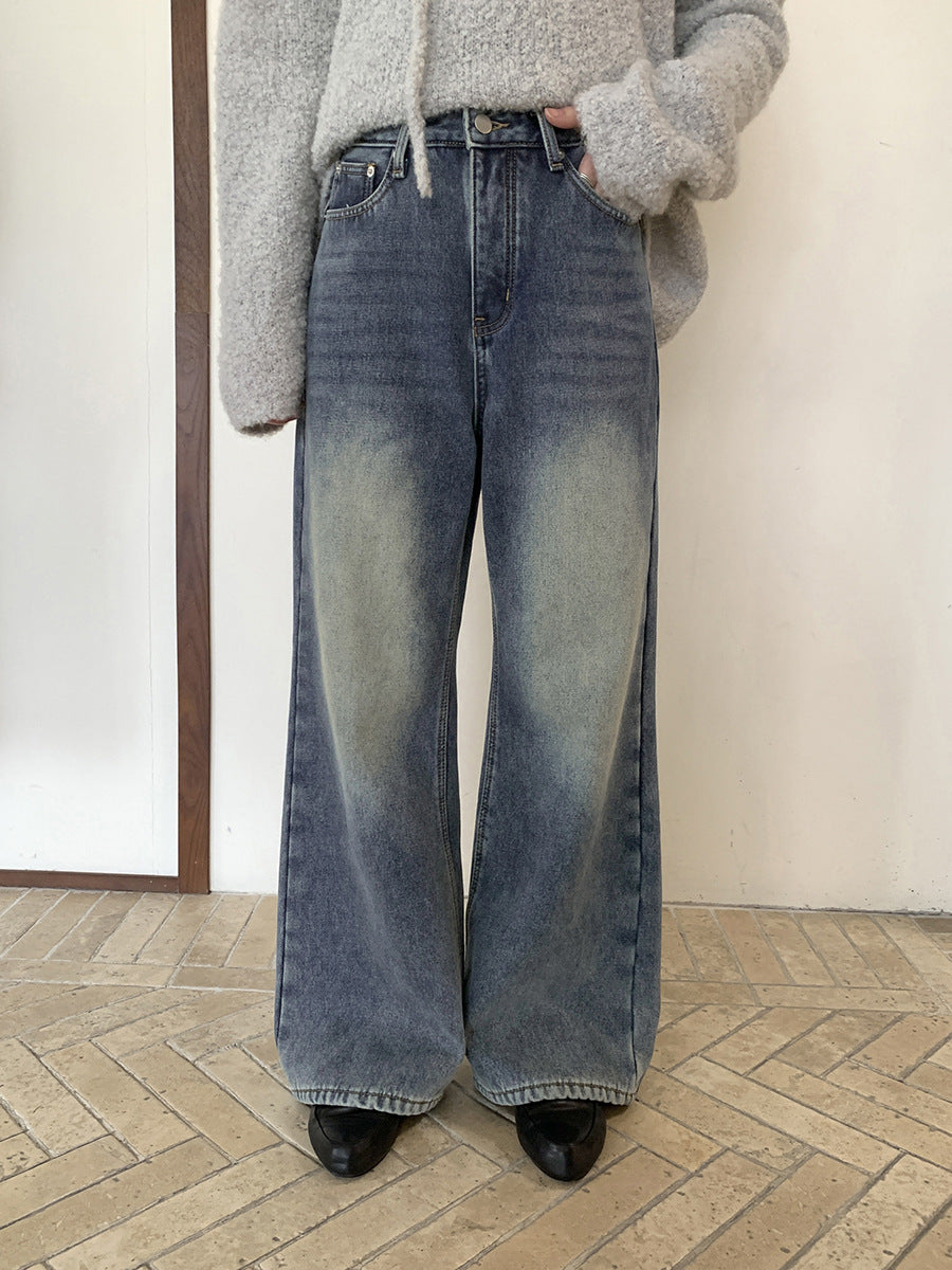 Washed High-Waist Straight-Leg Flared Jeans