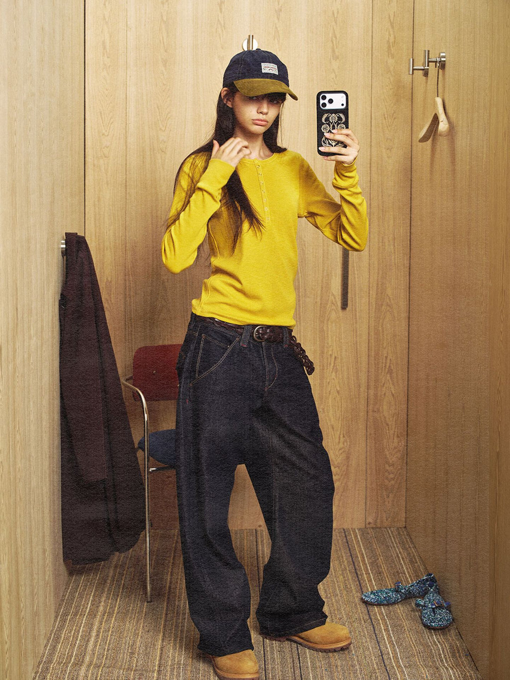 Ribbed Button-Front Long Sleeve