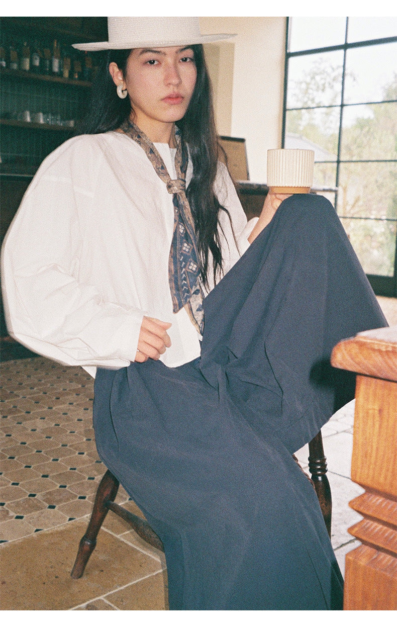 Crew Neck Long-Sleeve Elegant Tie Shirt