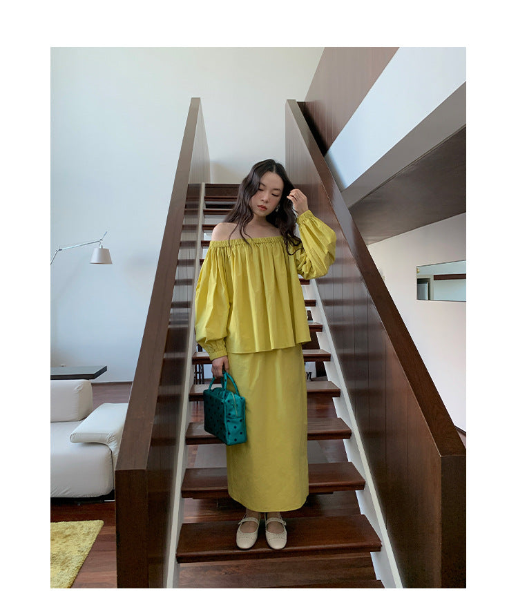 Elastic Waist Bubble Hem Midi Skirt