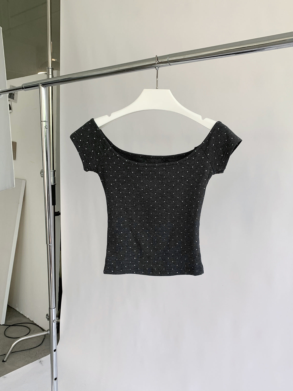 Off-Shoulder Polka Dots Crop Top