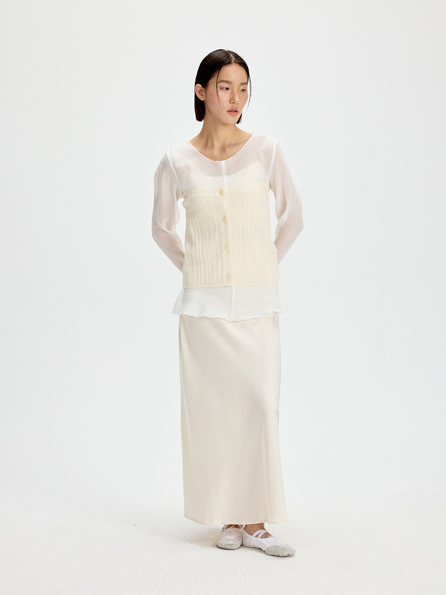 A-line drape Satin Maxi Skirt