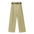 High Waist Double Pleated Straight Leg Tencel Trousers with Belt