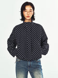 [Shishi Black Label] New Stand Collar Polka Dot Hem Cinched Drawstring Long Sleeve Zip-Up Jacket for Women V63217