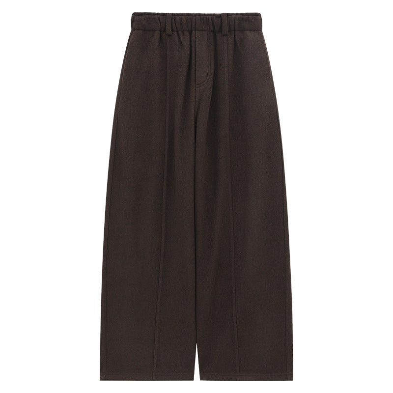 High-Waist Elastic Waist Thick Straight Leg Tailored Pants