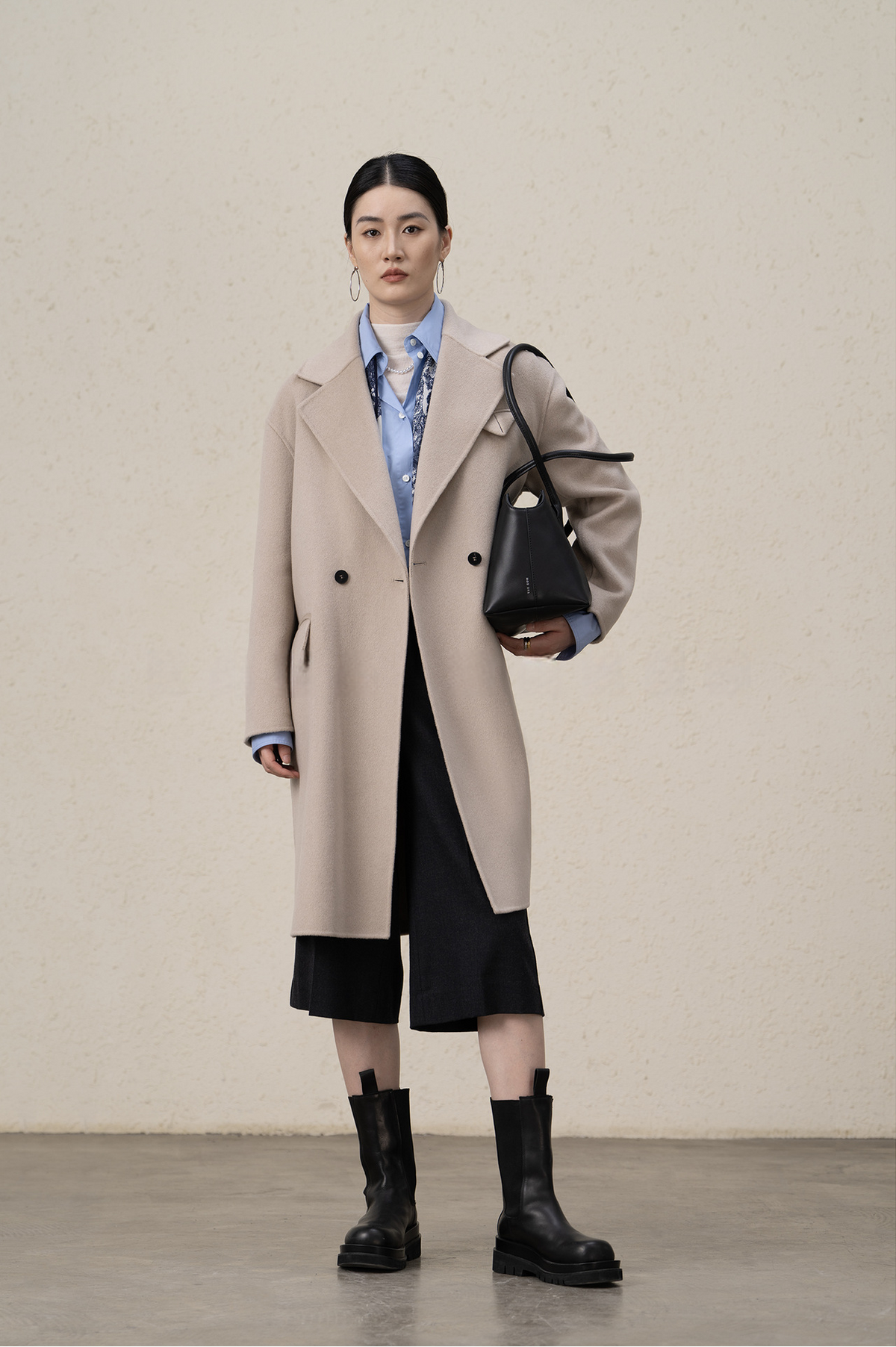 Double-breasted Merino Wool & Cashmere Long Coat