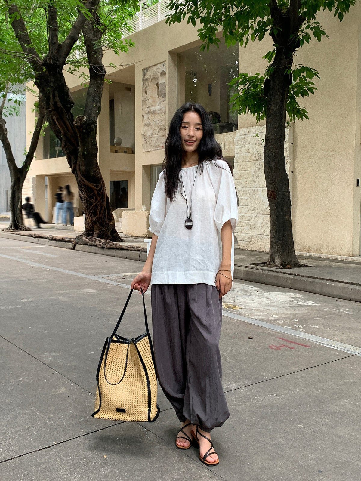 Lyocell High-Waist Pleated Casual Drawstring Lantern Pants