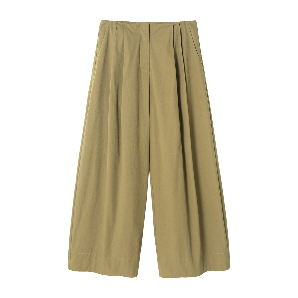 Cotton Brushed Triple Pleated Wide-leg Baggy Pants