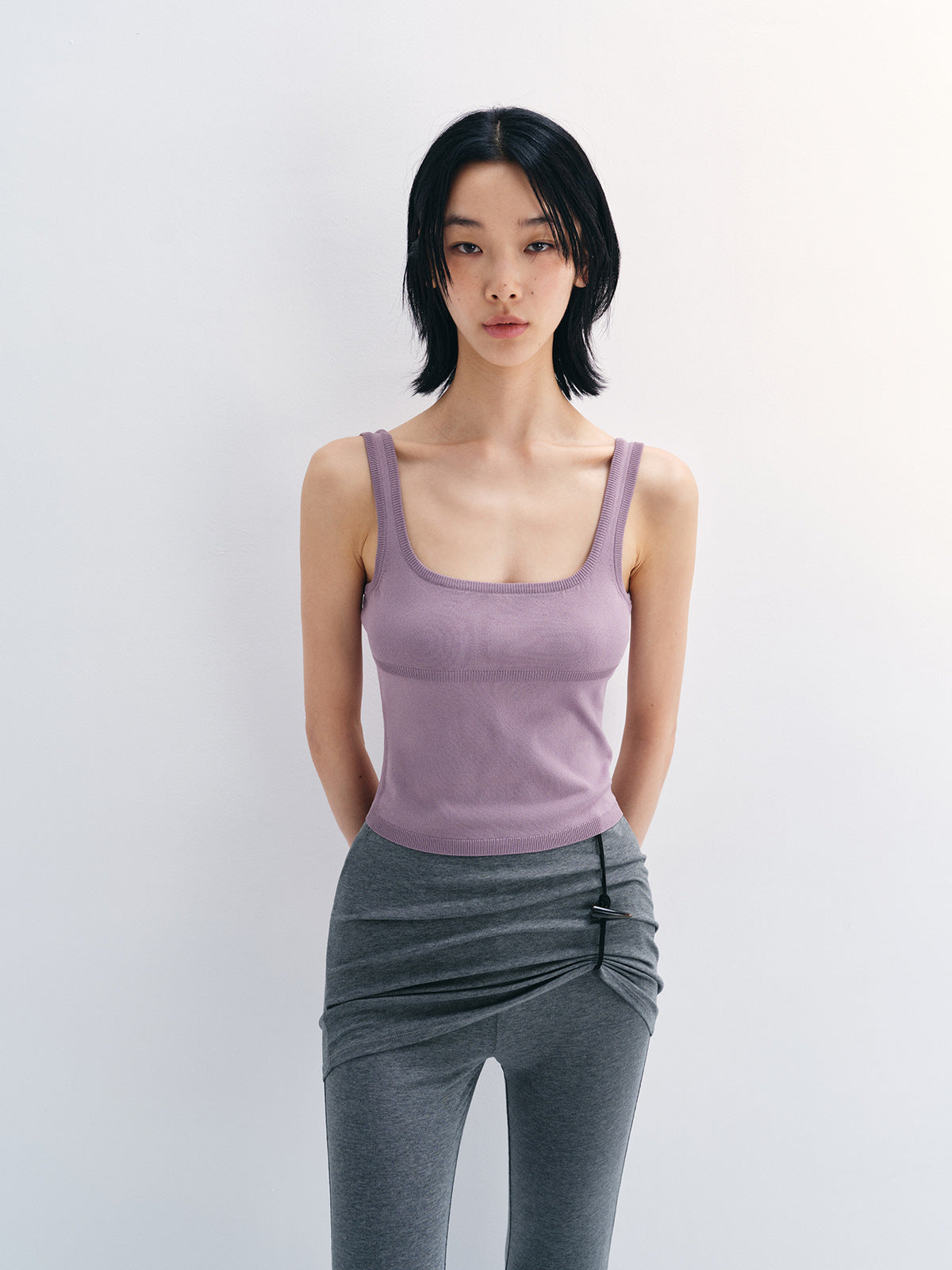 Knit Stretch Basic Square Neck Tank Top