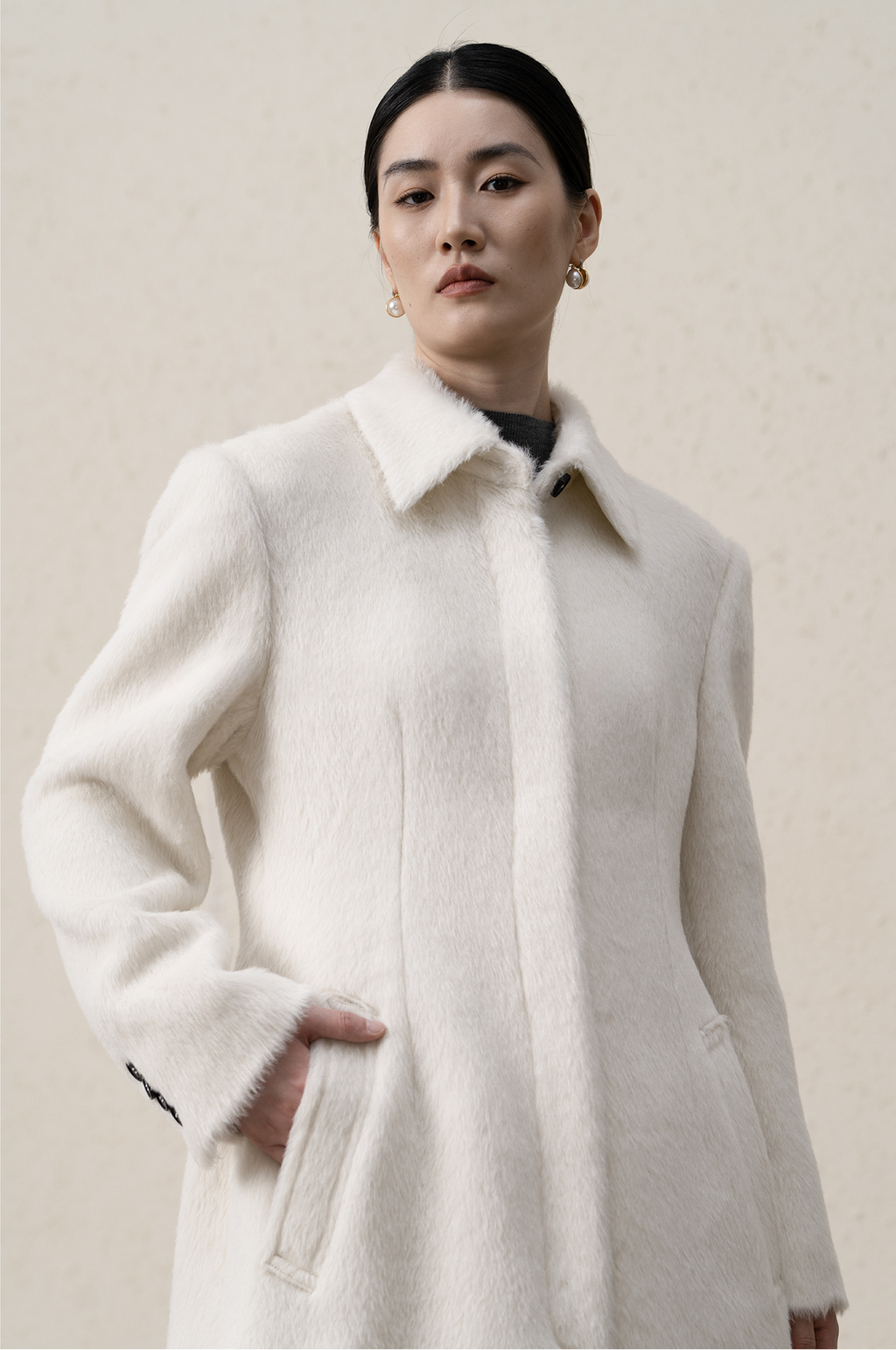 Suri Alpaca & Merino Wool Buttoned Shearling Long Coat