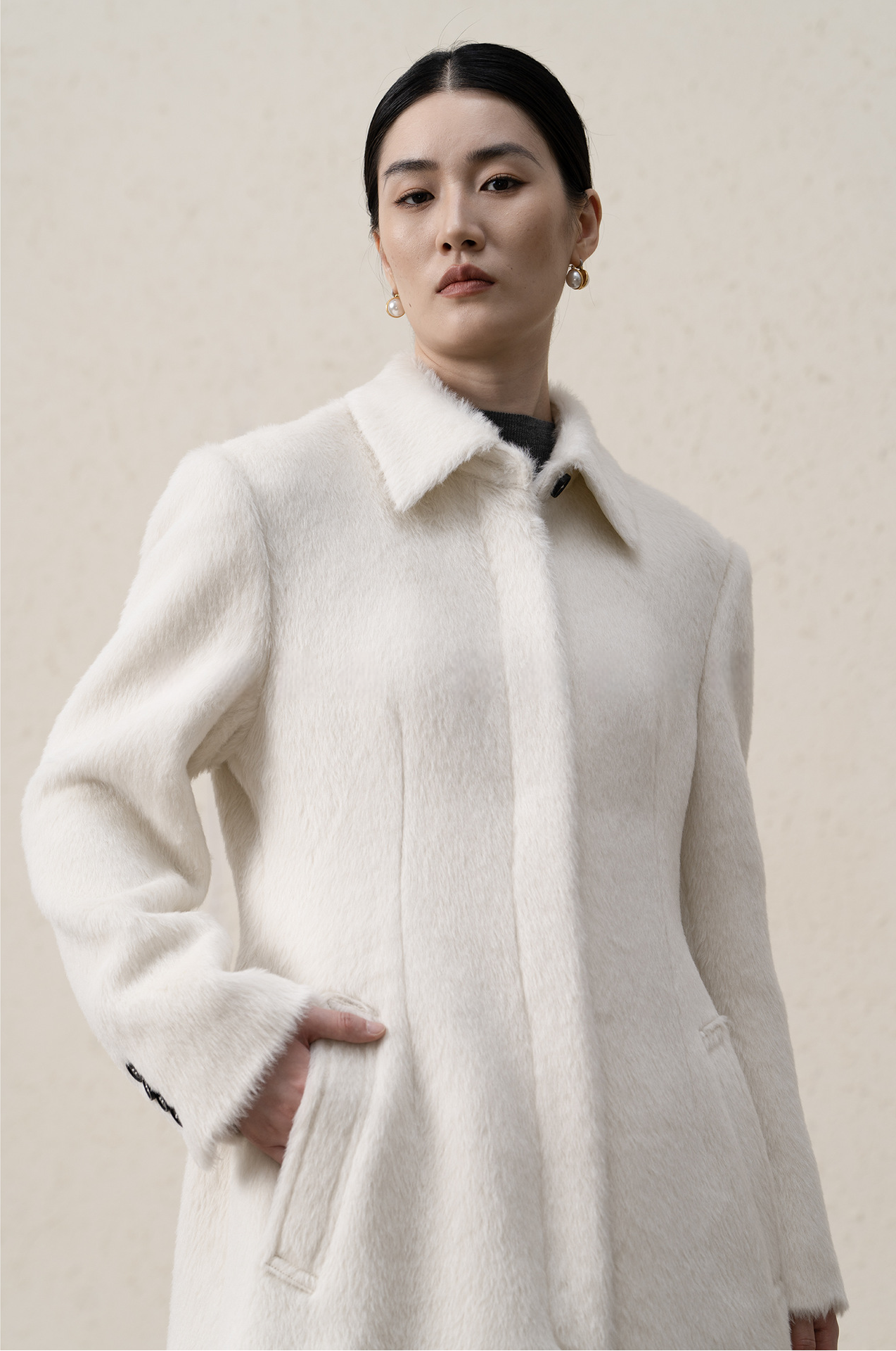 Suri Alpaca & Merino Wool Buttoned Shearling Long Coat