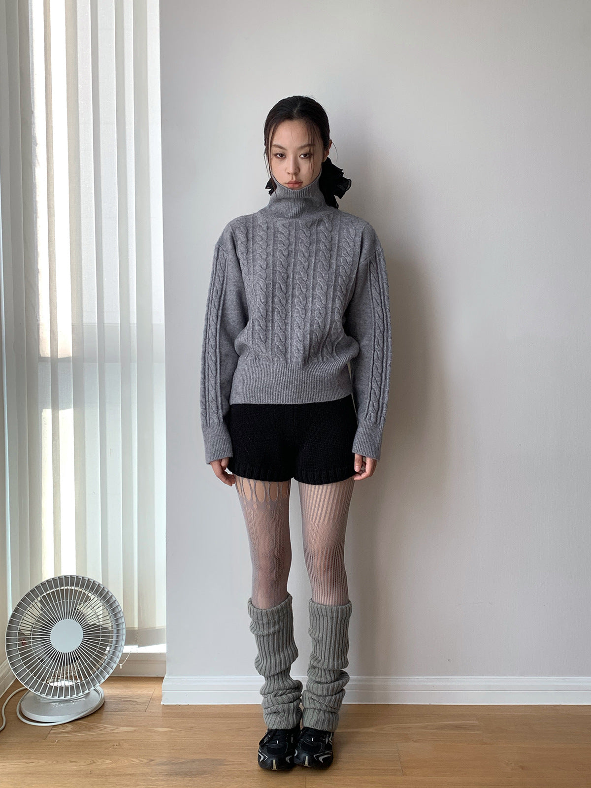Dorothy Grey Korean chic jacquard turtleneck knit sweater Lazy versatile pullover knit top for women