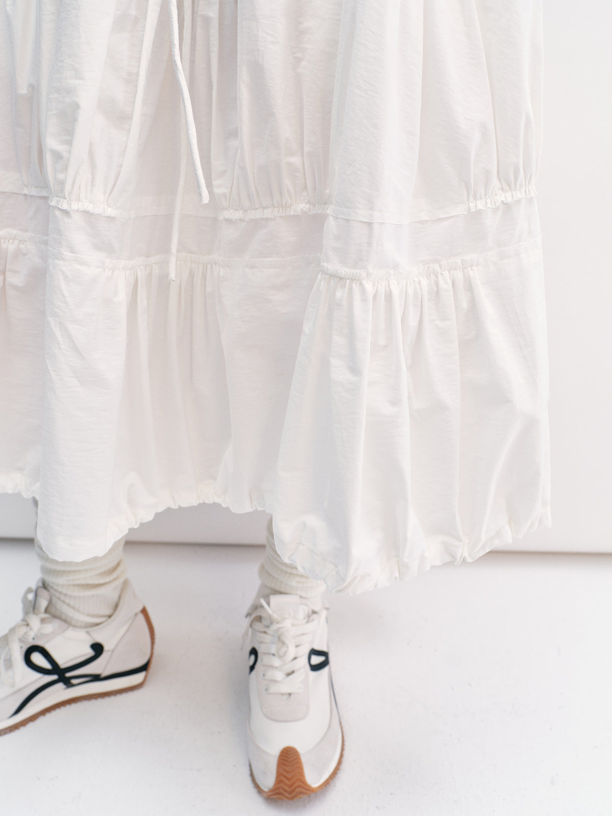 Pleated Irregular Elastic Waist Pockets Maxi Skirt