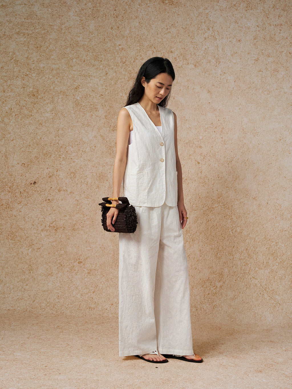 Textured V-neck Sleeveless Vest