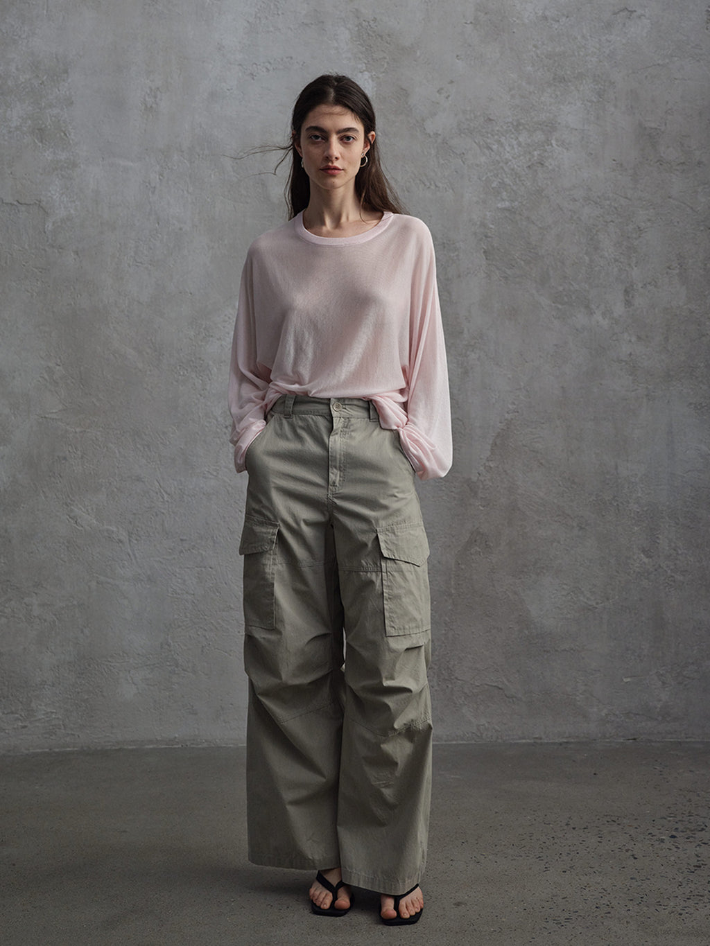 Distressed Matte Textured Wide Leg Cargo Pants