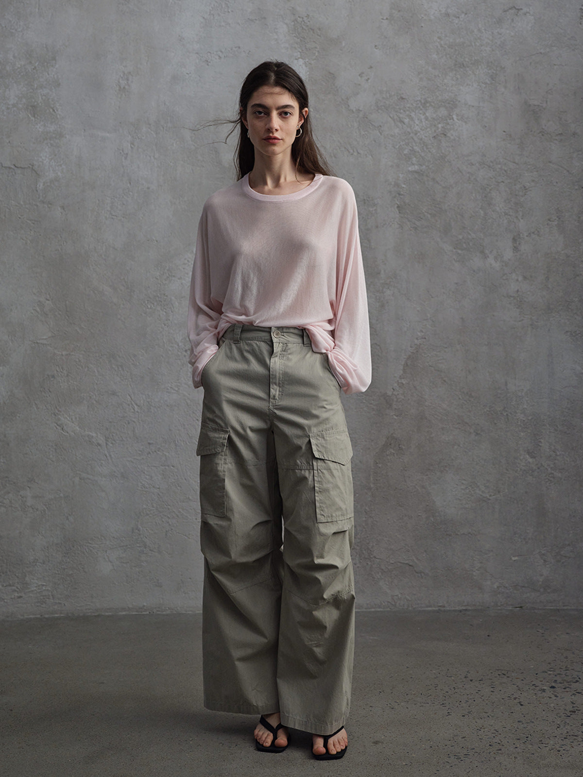 Distressed Matte Textured Wide Leg Cargo Pants