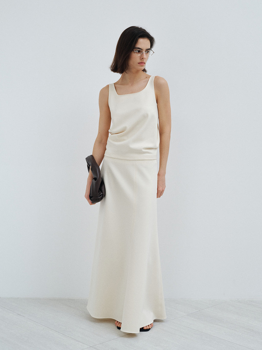 Smooth-Textured Flared Maxi Skirt