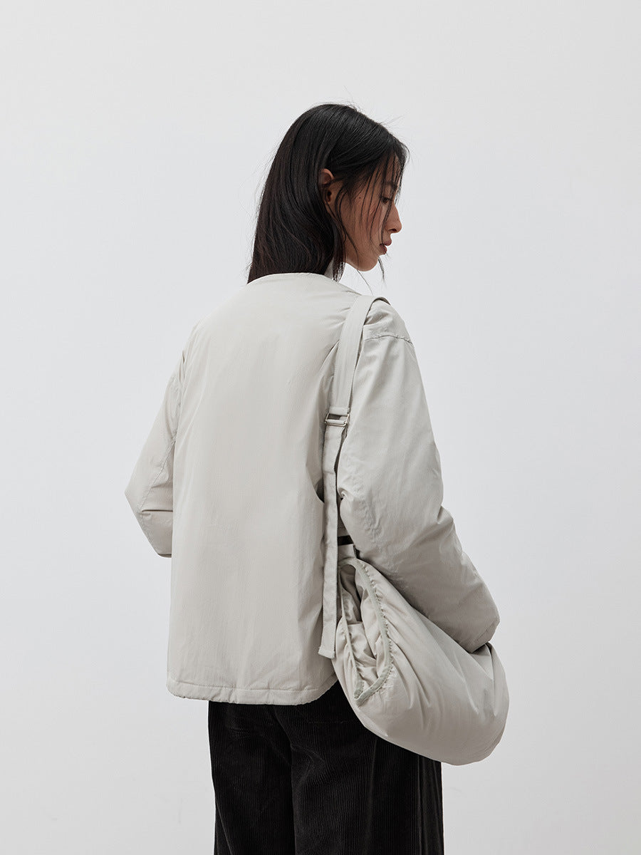 Minimal Collarless Padded Jacket with Crossbody Bag