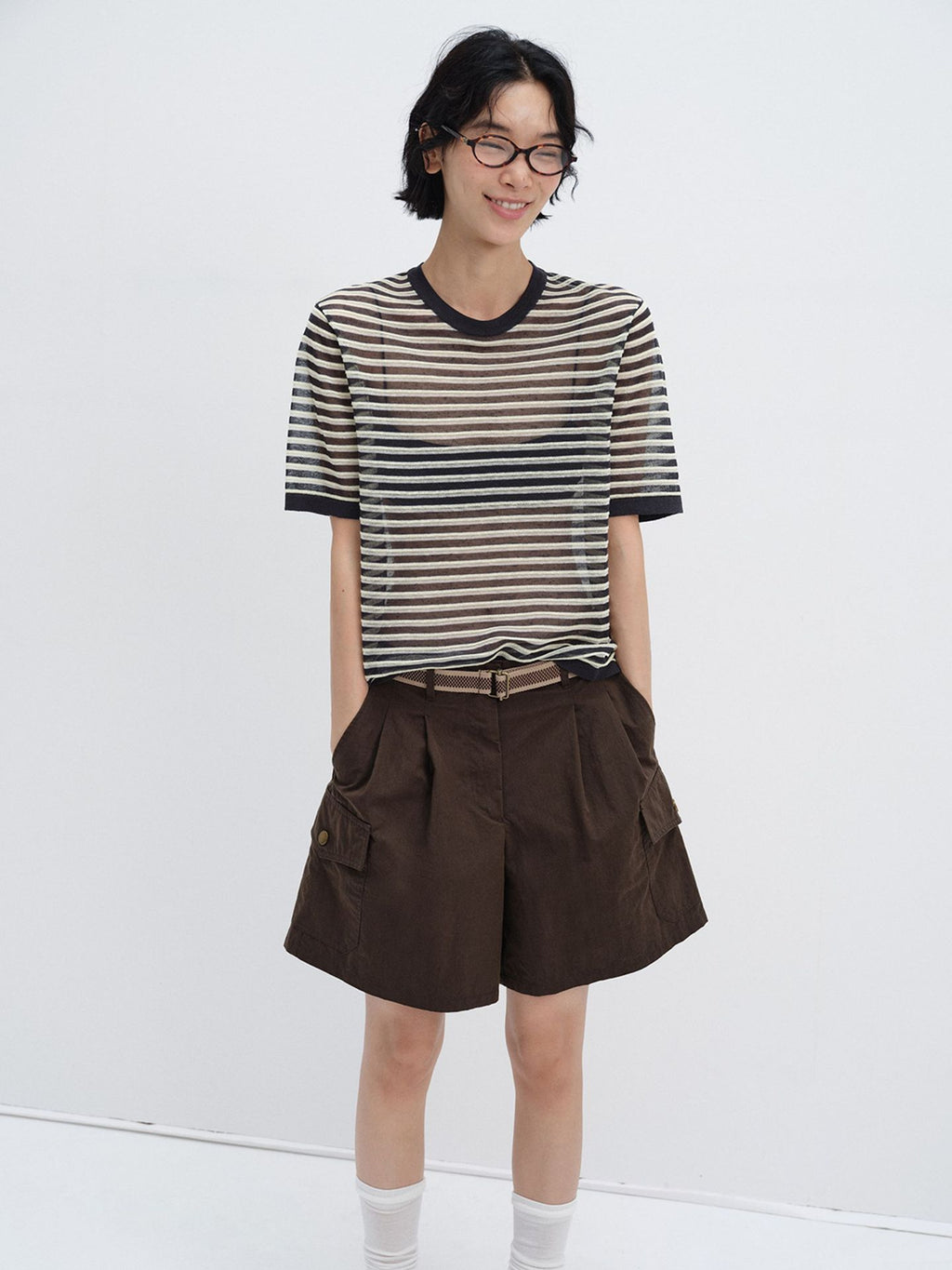 Silk Linen Striped Knit T-Shirt