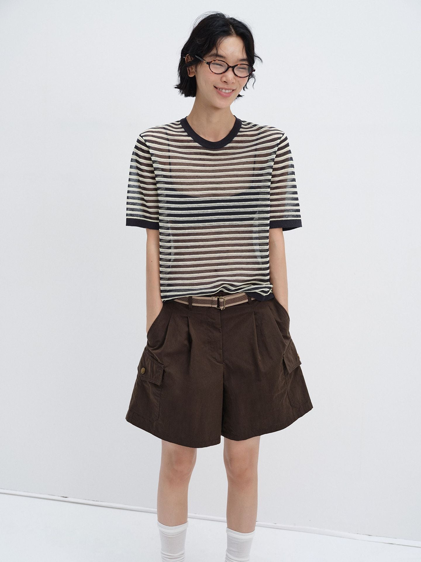 Silk Linen Striped Knit T-Shirt