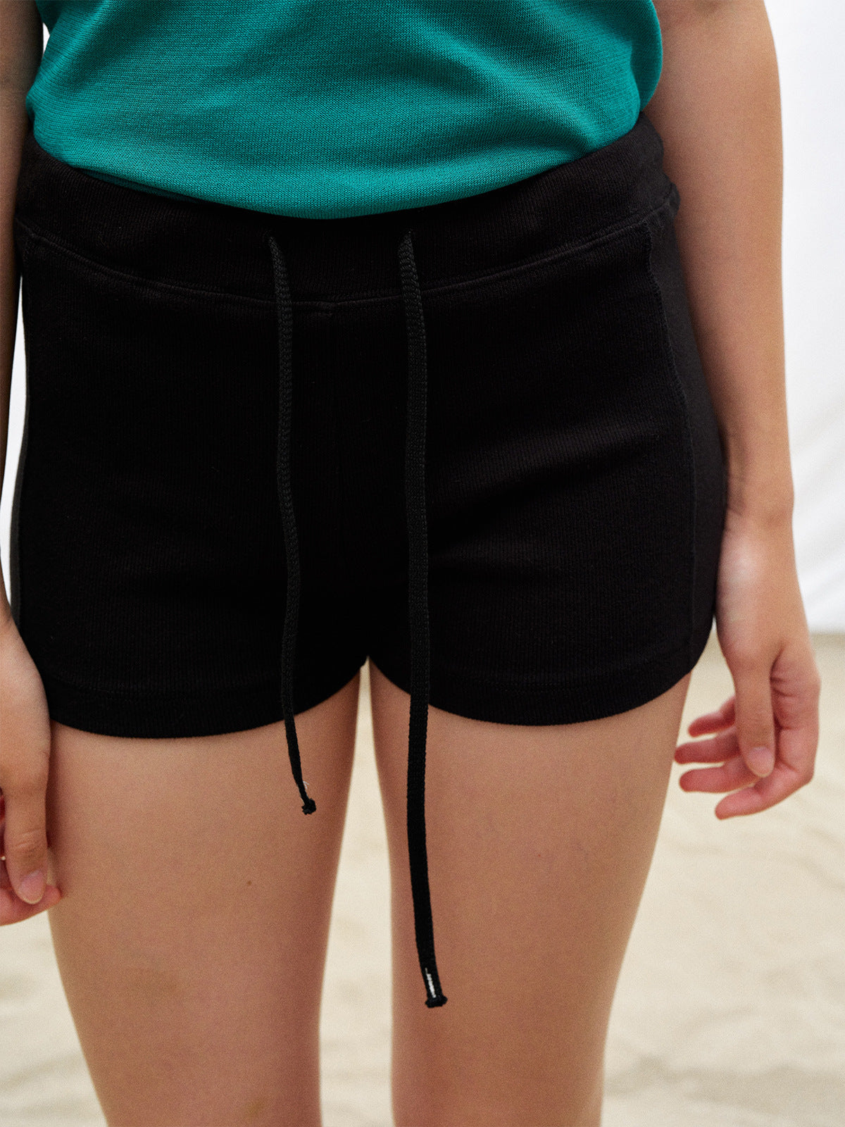 High-Waist Slim Fit Drawstring Ribbed Shorts