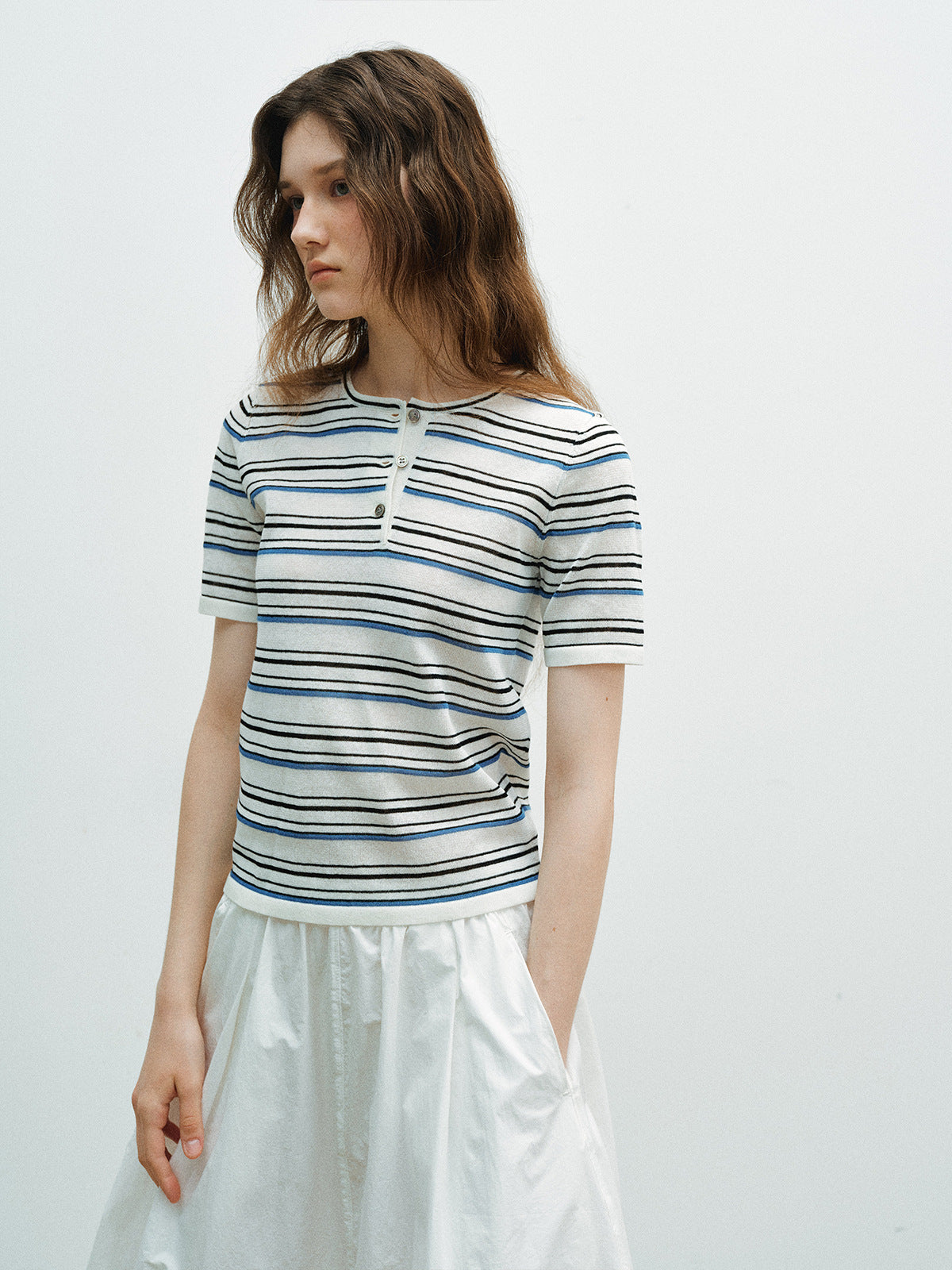 Color-Block Striped Knit Short-Sleeve Top