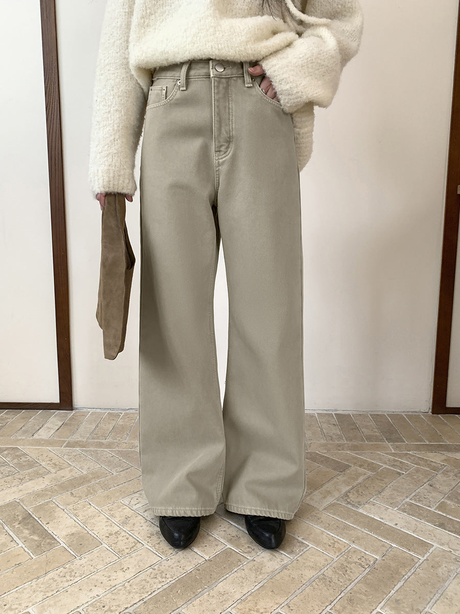 Washed High-Waist Straight-Leg Flared Jeans
