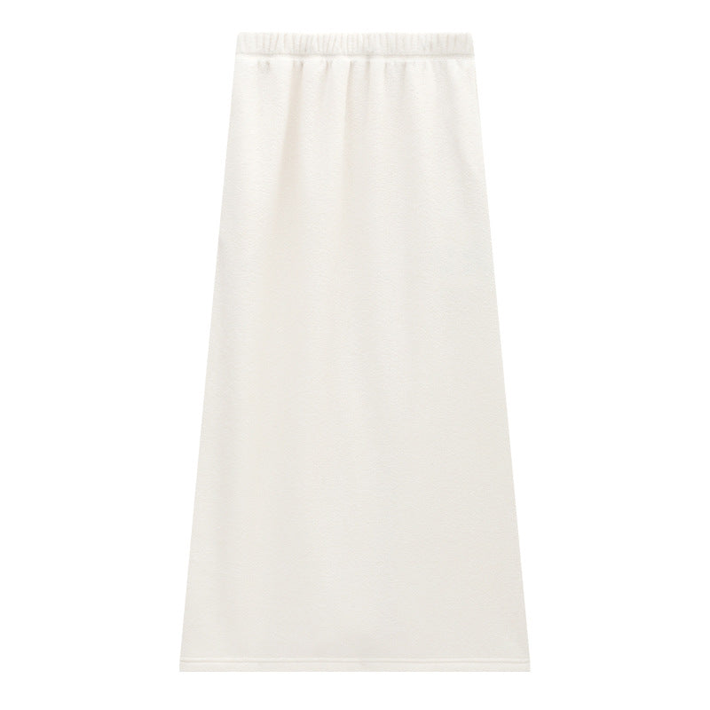 High-Rise Brushed-Texture Soft Straight Midi Skirt