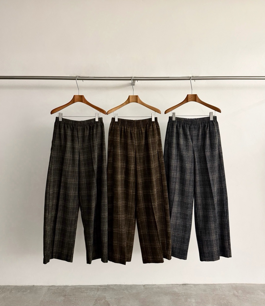Wool Vintage Style Plaid Pleated Wide-Leg Pants (Pants Only)