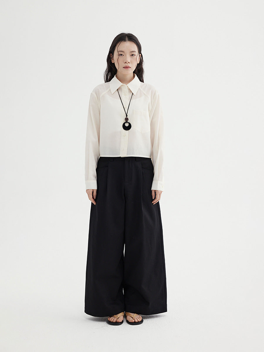 High-Rise Wide-Leg Smooth Cotton Trousers