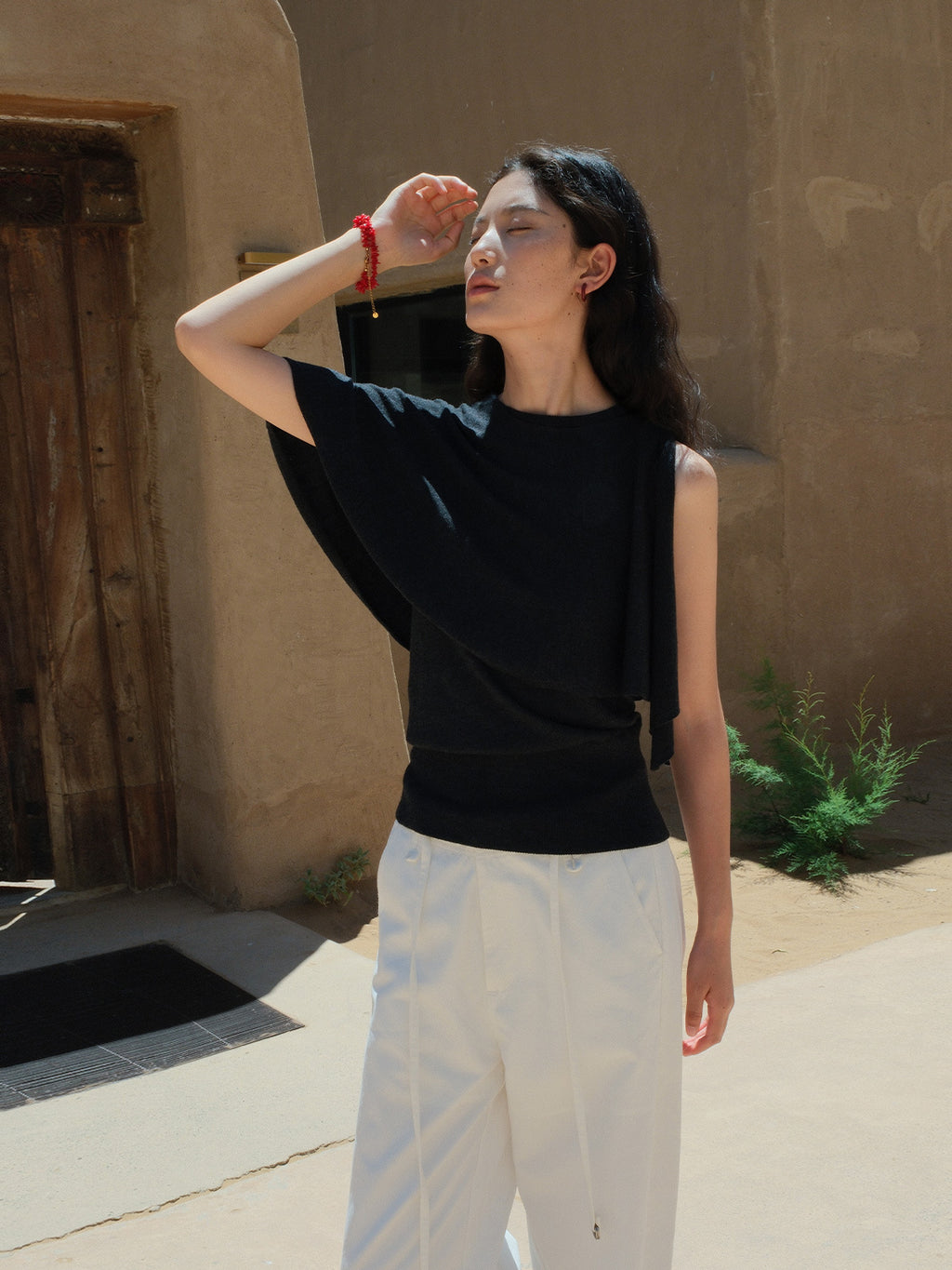 Detachable Shawl Knit Slim Top