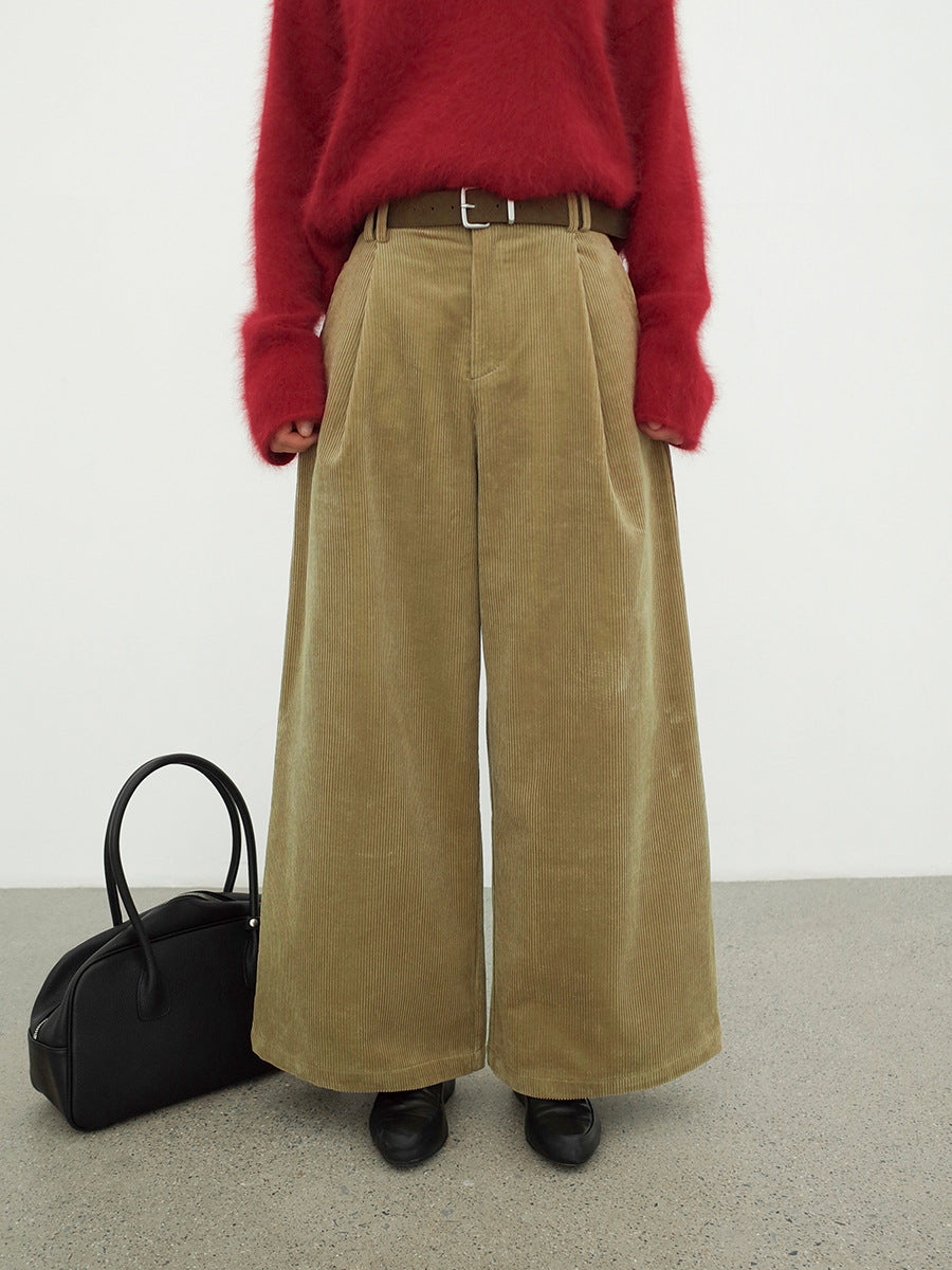 Corduroy Wide-Leg Pants with Belt