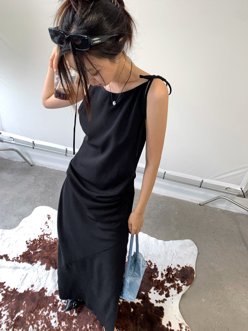 Tie Shoulder Scoop Neck Slip Maxi Dress