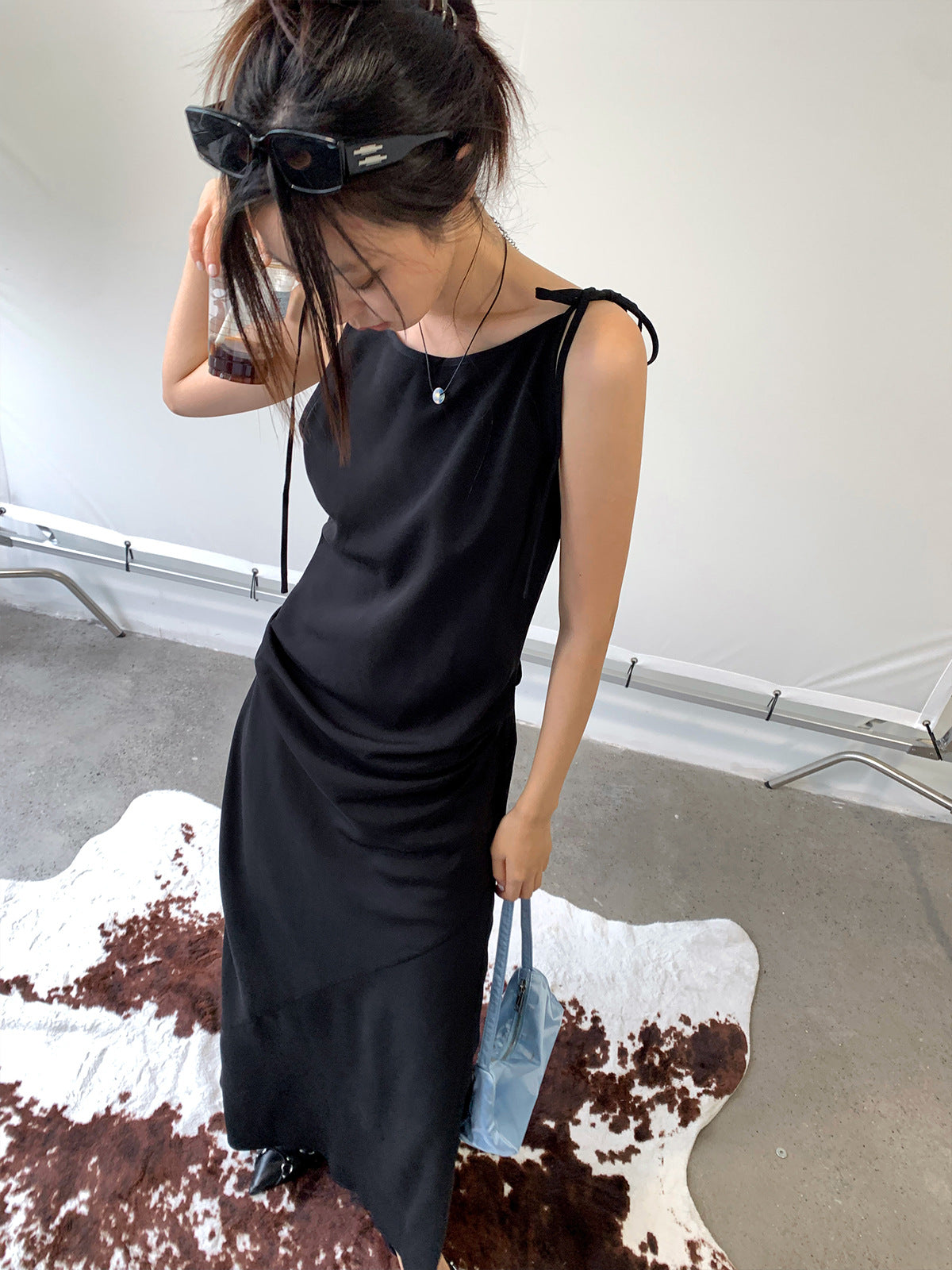 Tie Shoulder Scoop Neck Slip Maxi Dress