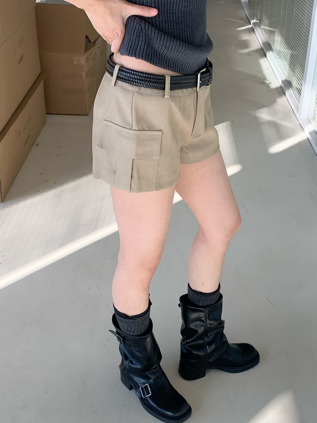 Low Waist Cargo Utility Shorts