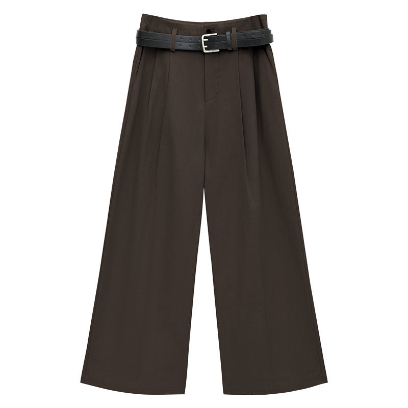 Double-Pleated Straight-Leg Pants with Belt